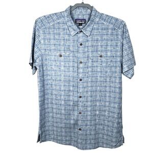 Patagonia Shirt Mens Medium Back Step‎ Plaid Hemp Cotton Short Sleeve Button Up